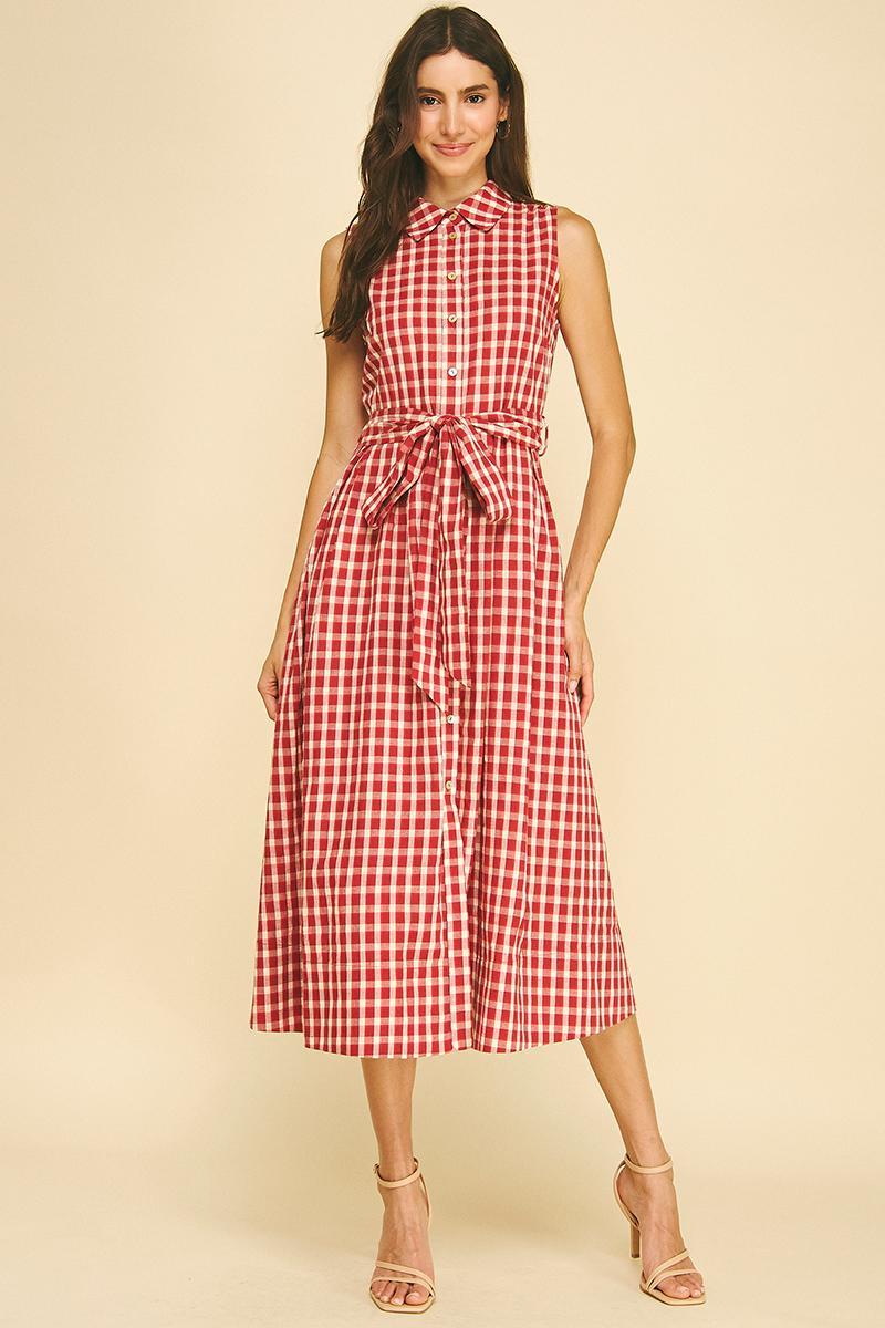 red white check dress Gingham Button Down Midi Dress, L vendor_lulu bebe Colorful Tie-Dye Strapless Dress polyester lining Size:2T (Preorder: Ships between 8/24-9/4)