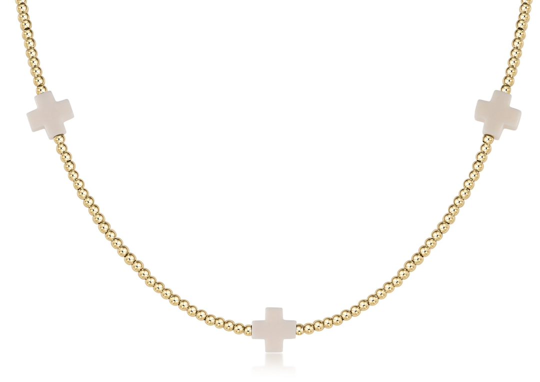 enewton 15" choker signature cross gold pattern 2mm bead  off-white - 13 Hub Lane   |  