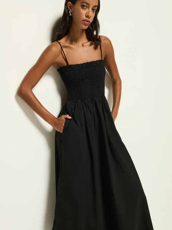 Nation LTD Sibelle Smocked Midi, Jet Black 13 Hub Lane Nation LTD Sibelle Smocked Midi, Jet Black 13 Hub Lane