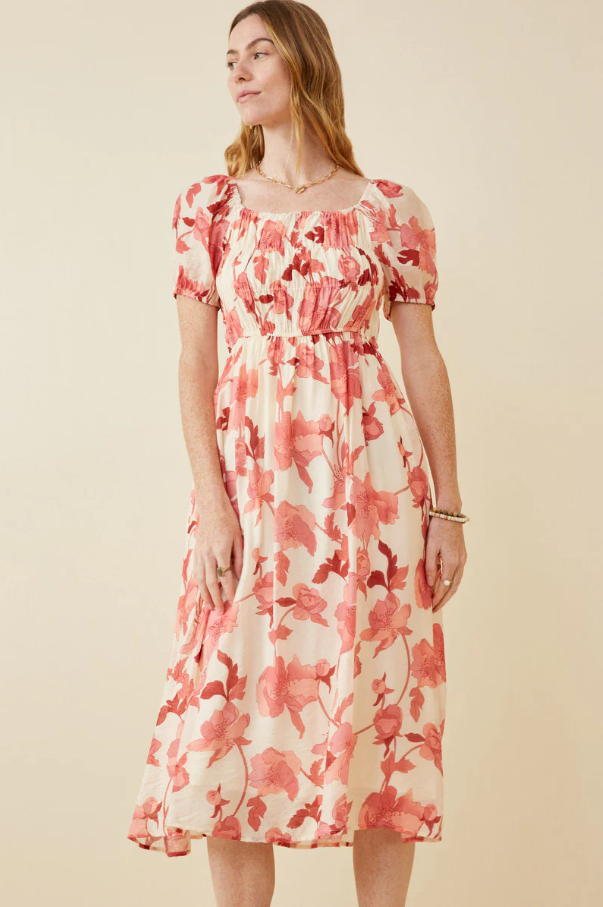 Floral Smocked Dress, Red Xs