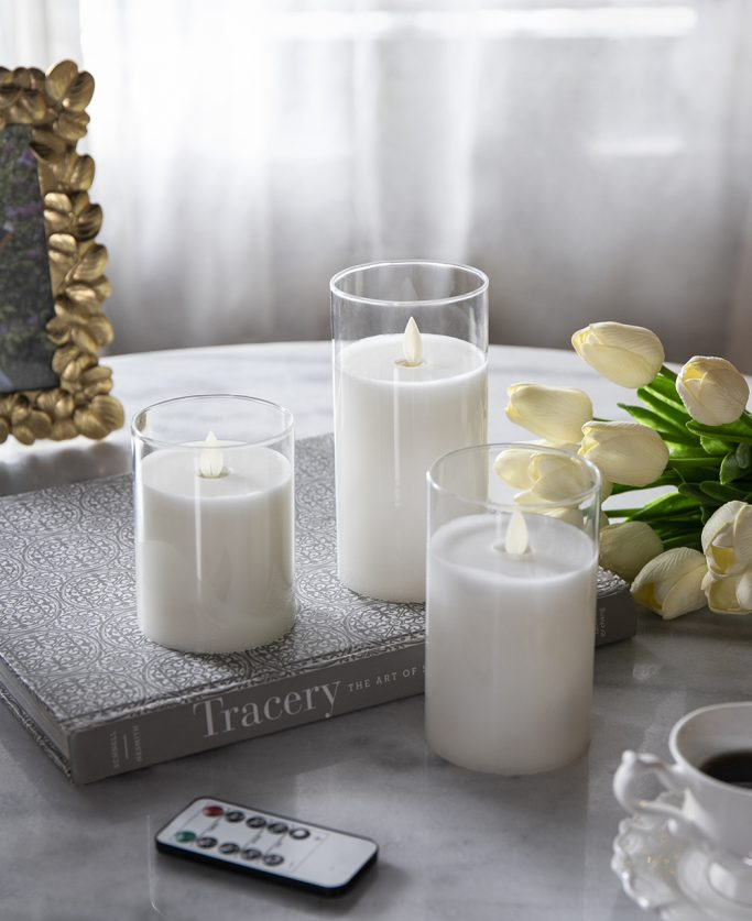 Real Flame-Effect LED Wax Candles w/ Remote Timer, White