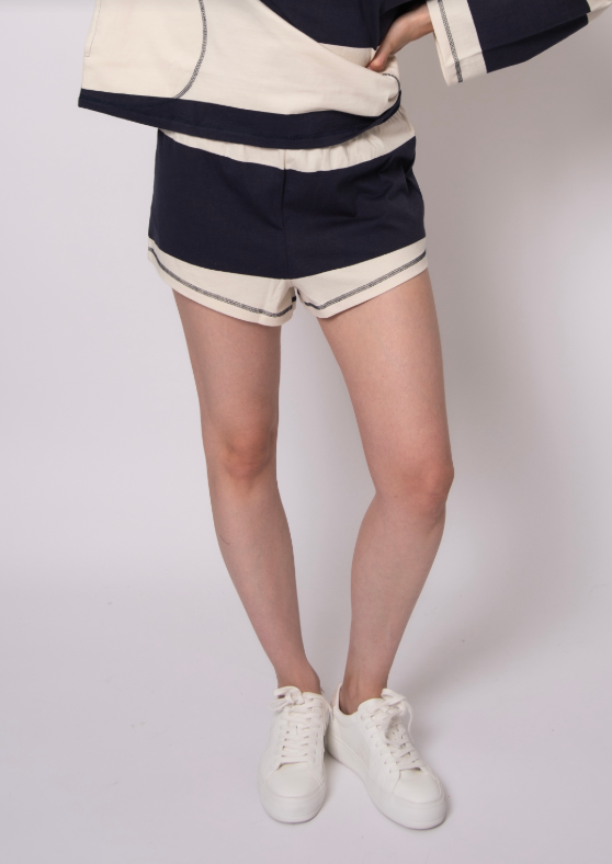 Cheryl Striped Jersey Shorts, Navy
