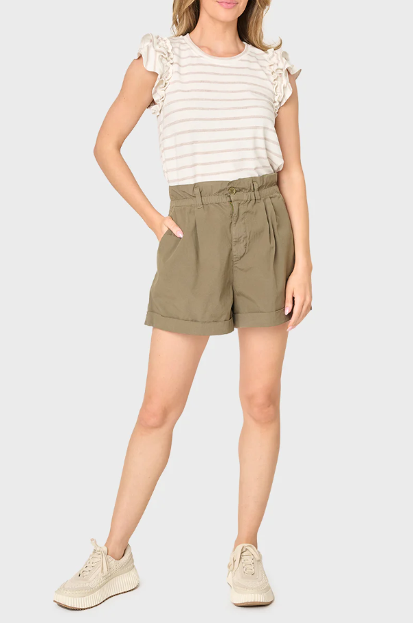 Elastic Waist Cuffed Short, Olive