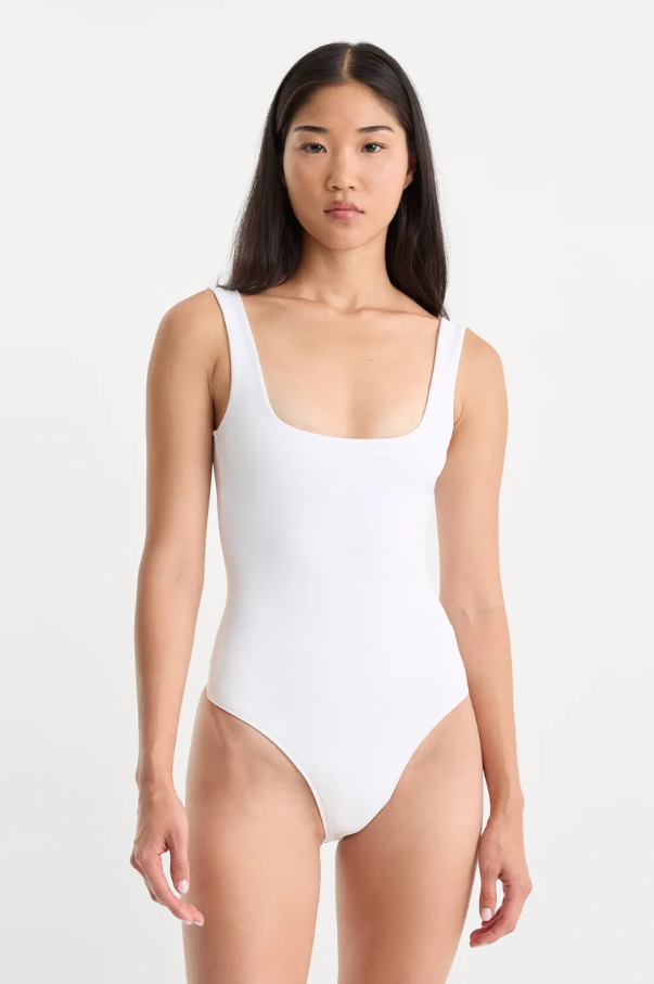 Sculpting Modern Tank Bodysuit, White