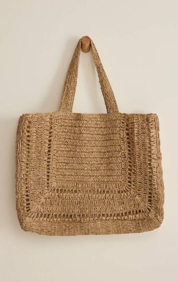 Hideaway Raffia Tote, Natural