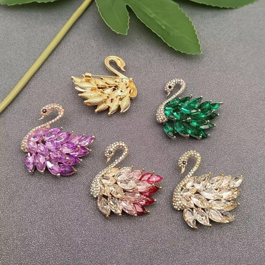 Sparkling Glass Swan Brooch - 13 Hub Lane   |  Brooches