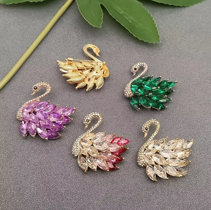 Sparkling Glass Swan Brooch - 13 Hub Lane   |  Brooches