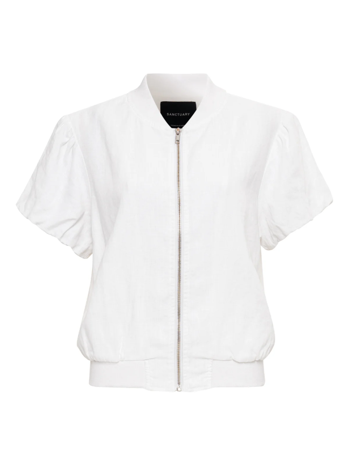 Everly Linen Bomber, White