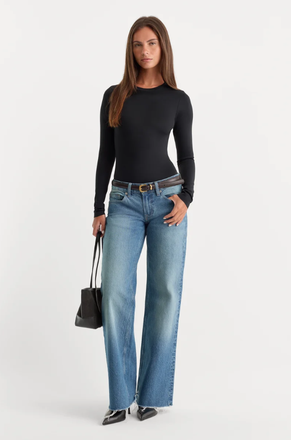 Sculpting Modern Long Sleeve Bodysuit, Black
