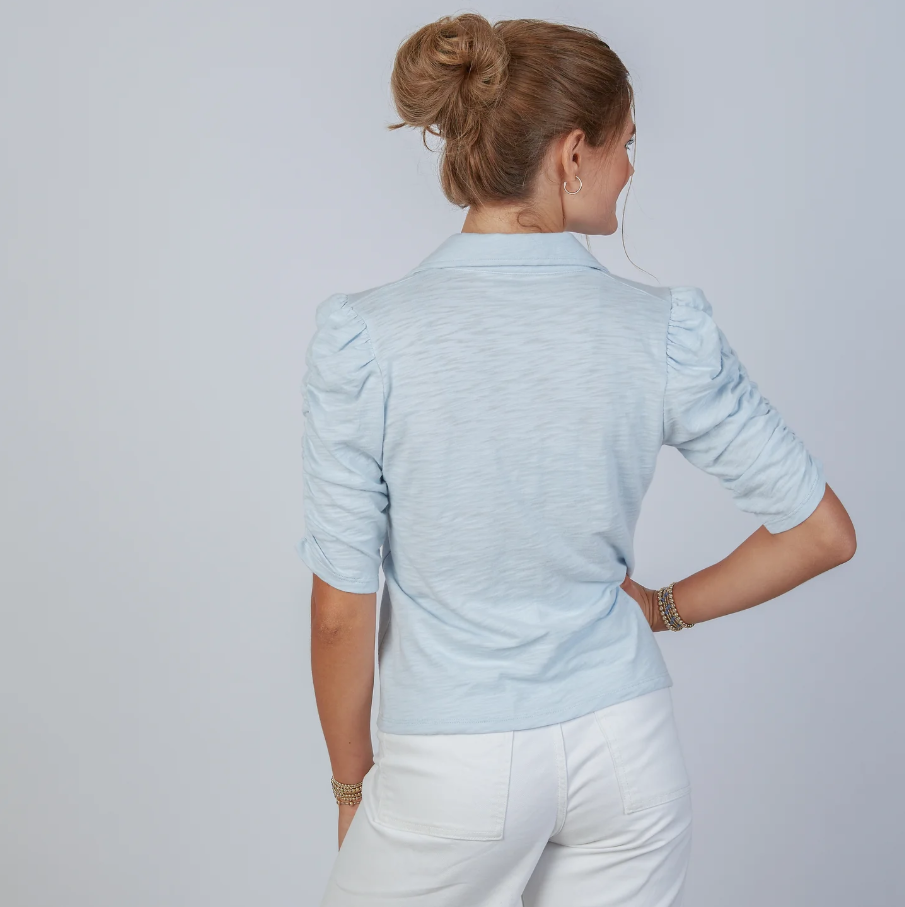 Grace Button-Up Elbow Length Tee, Sky Blue - 13 Hub Lane   |  Button-Ups