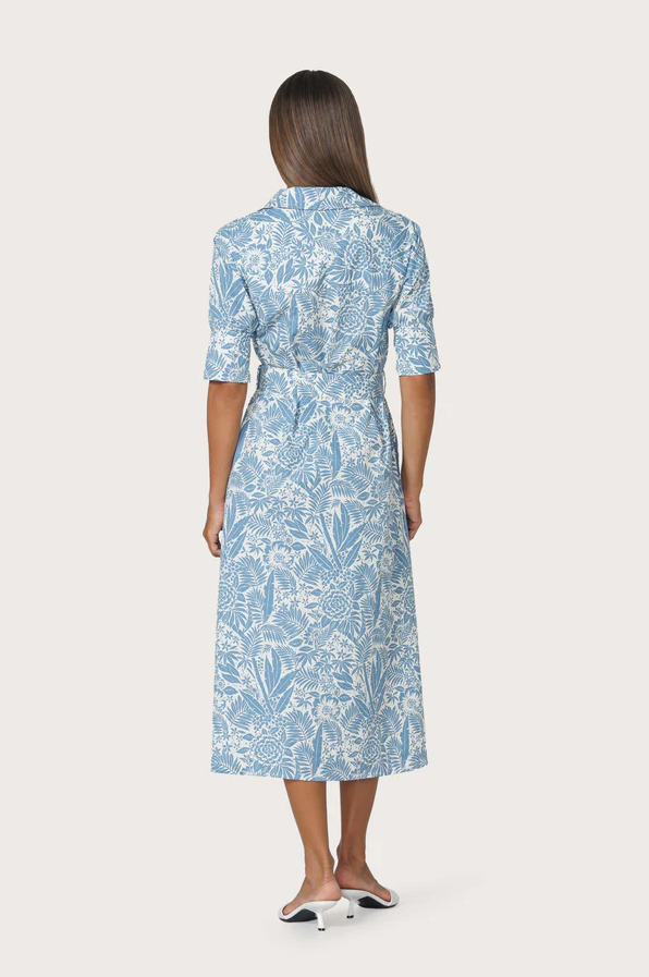 Chrissie Belted Maxi Poplin Dress, Botanical