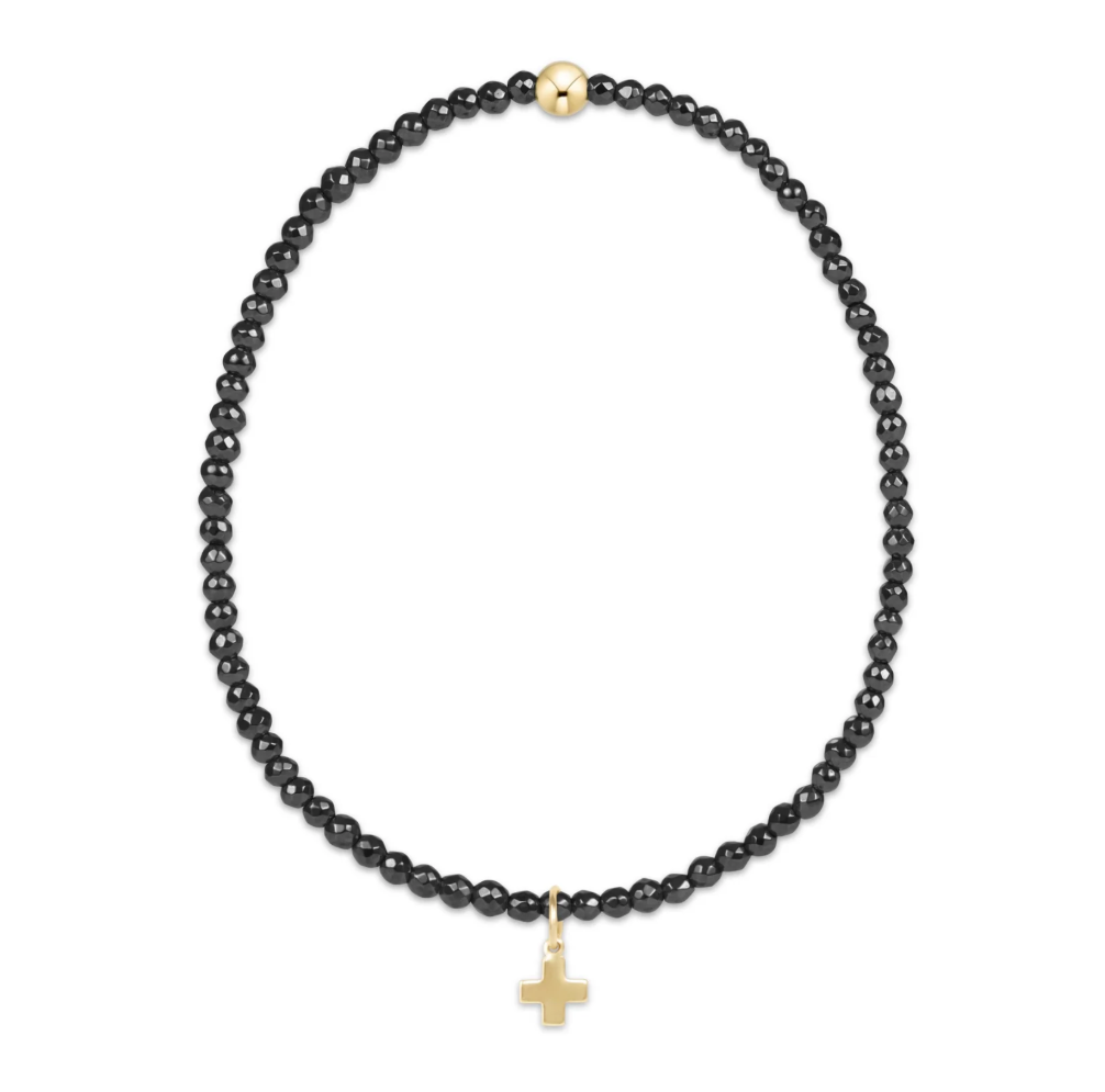 enewton faceted hematite 2mm bead bracelet - signature cross gold charm - 13 Hub Lane   |  Charm Bracelets