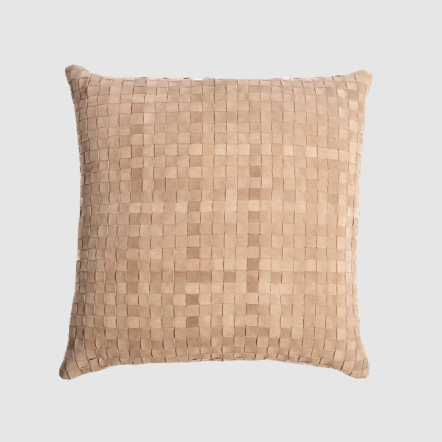 Woven Square Suede Pillow, Taupe - 13 Hub Lane   |  