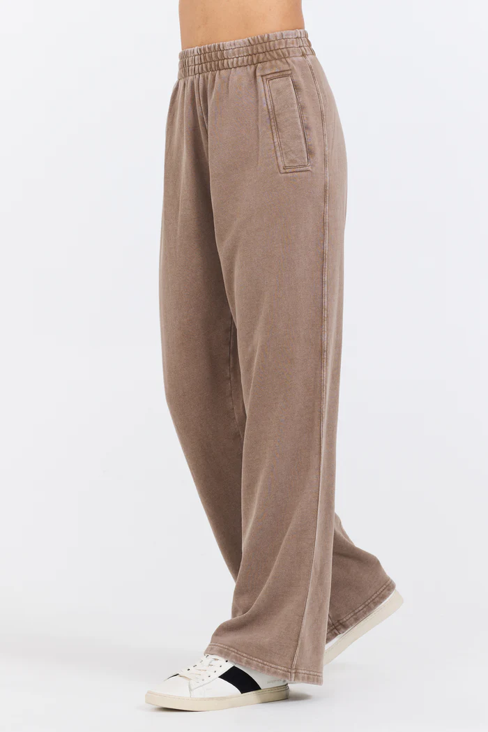 Washed Mocha Garment Dye French Terry Flare Pant