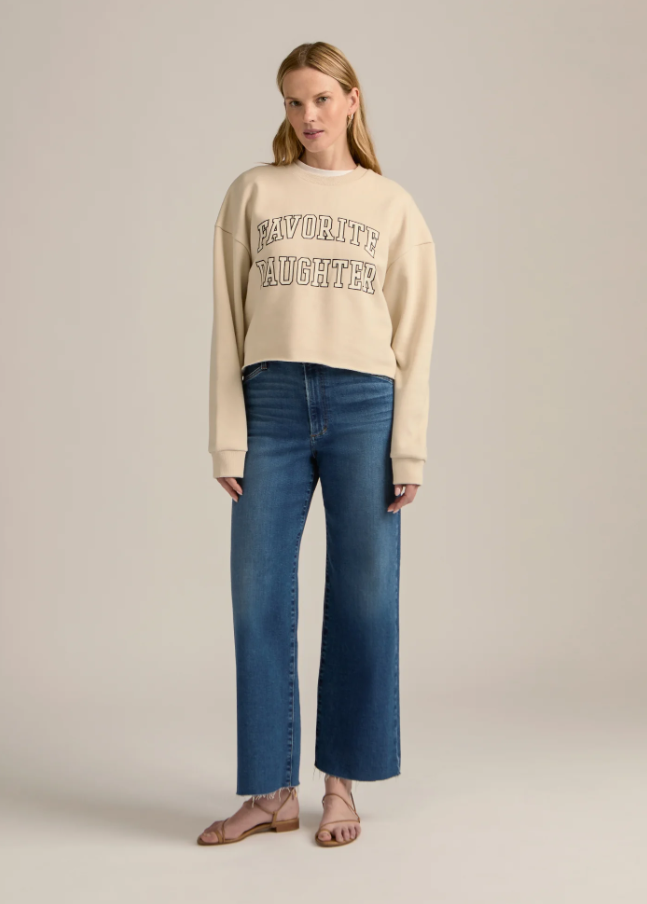 Favorite Daughter Cropped Collegiate Sweatshirt, French Oak w/ Snow White - 13 Hub Lane   |  Cropped Sweatshirts