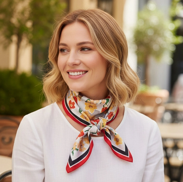 Geo Floral Printed Satin Bandana Scarf