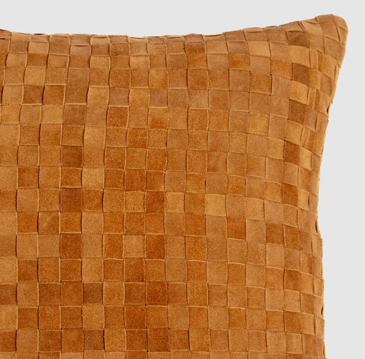 Woven Square Suede Pillow, Cognac - 13 Hub Lane   |  
