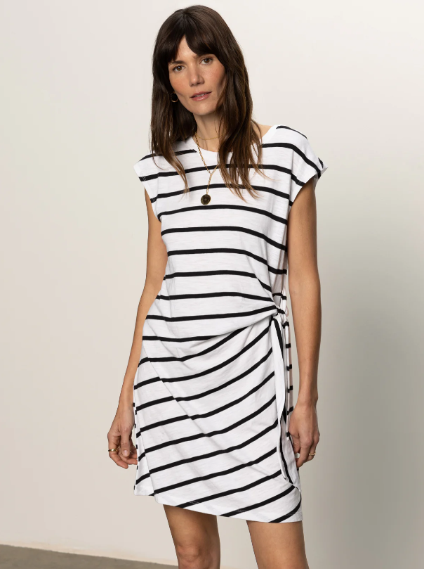 Side Tie T-Shirt Dress, White/Black Stripe 13 Hub Lane Side Tie T-Shirt Dress, White/Black Stripe 13 Hub Lane