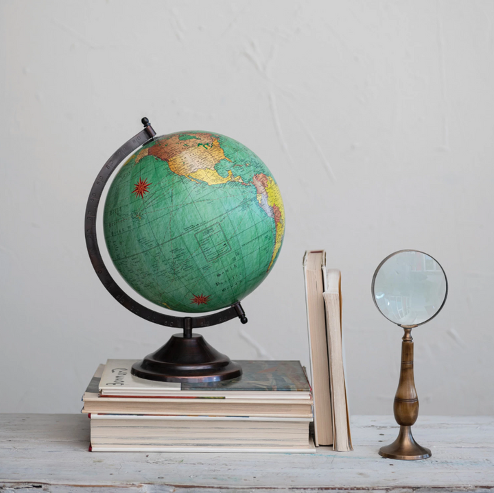 Brass & Bone Magnifying Glass on Stand, Antique Finish