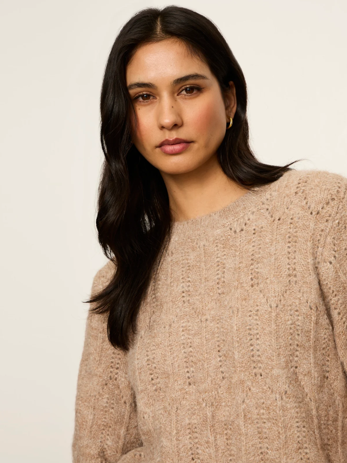 Pointelle Sweater Tee, Heather Hazlenut