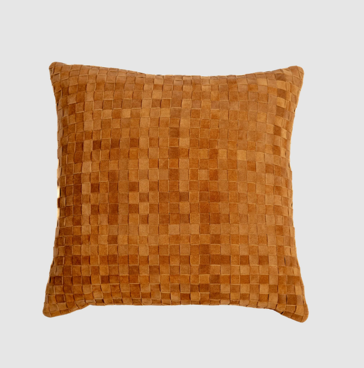 Woven Square Suede Pillow, Cognac - 13 Hub Lane   |  