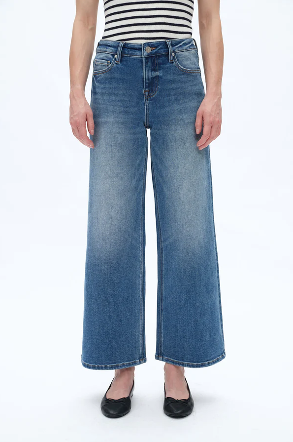 Lisa Mid Rise Wide Leg Denim Jeans, Medium Blue - 13 Hub Lane   |  Cropped Wide Leg Jeans
