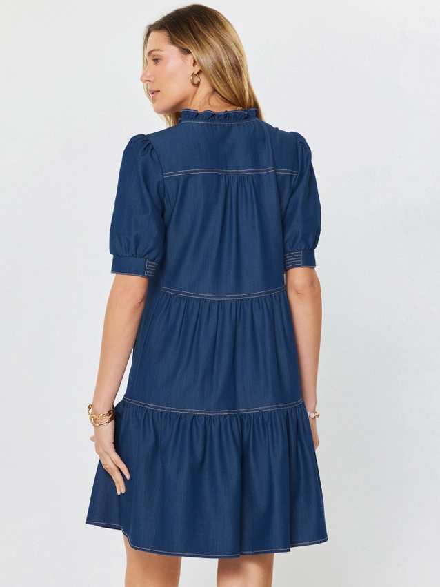 Denim Tiered Mini Dress - 13 Hub Lane   |  Mini Dresses