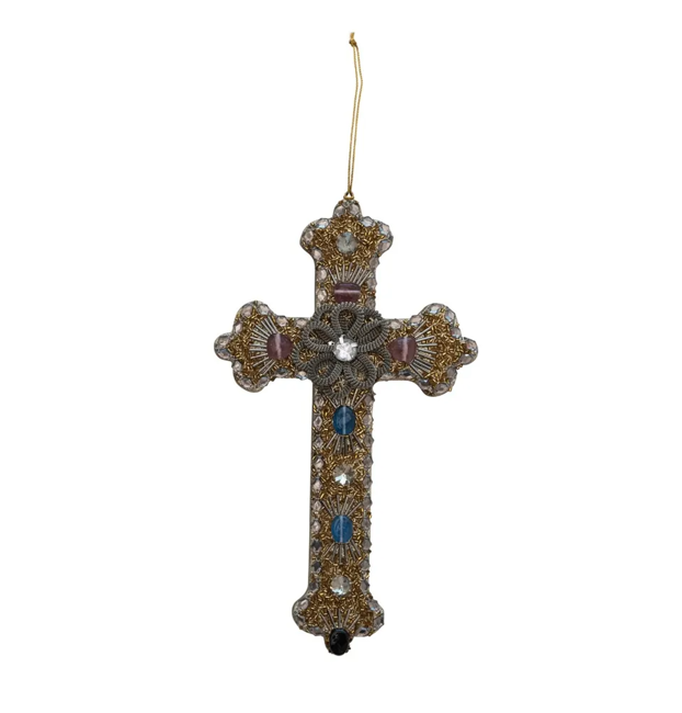 Beaded Metal Cross Ornament