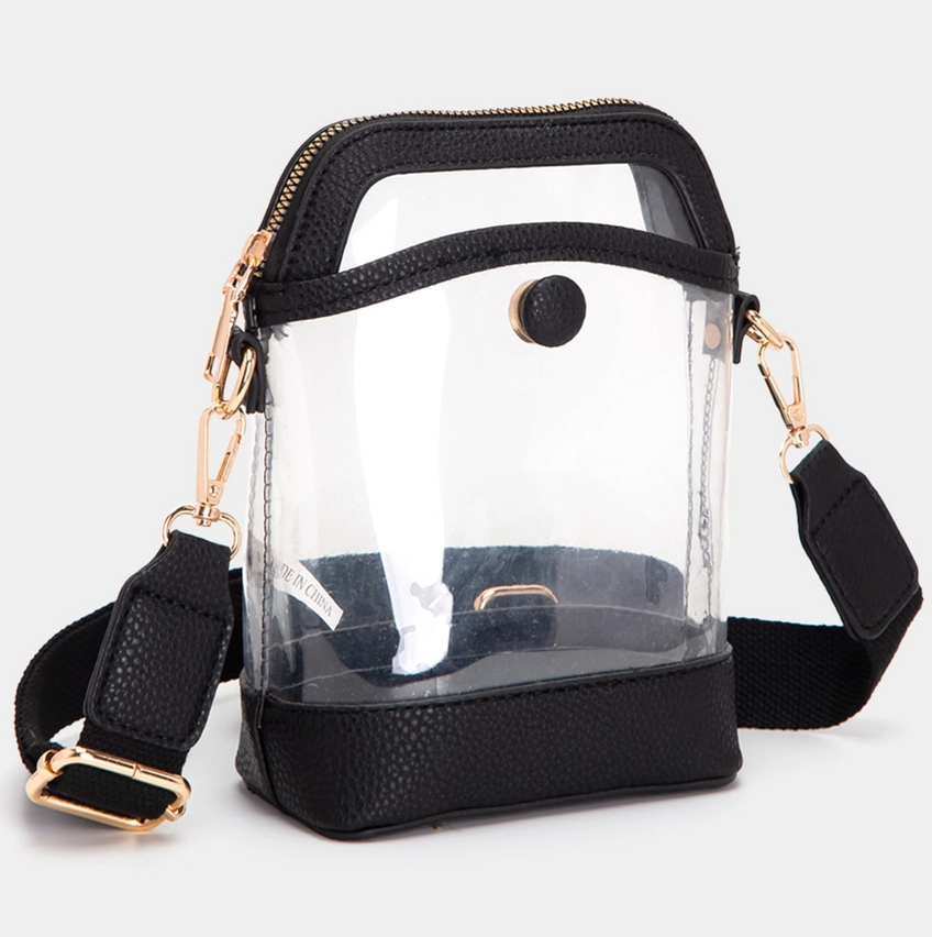 Transparent Crossbody Zipper Bag, Black - 13 Hub Lane   |  Clear Crossbodies