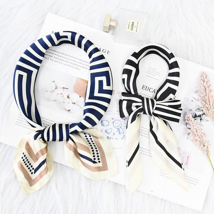 Striped Satin Square Scarf