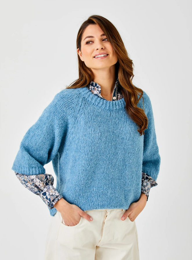 Fawn Kimono Sleeve Soft Knit Sweater, Duck Egg Blue - 13 Hub Lane   |  Dropped Shoulder Sweaters