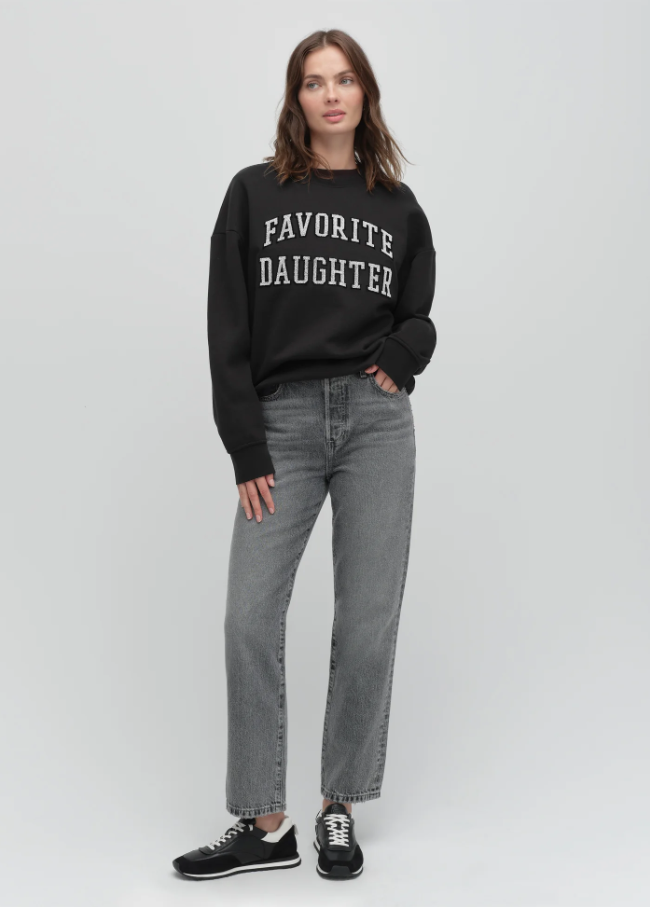 Favorite Daughter Collegiate Embroidery Sweatshirt, Black Velvet w/ White