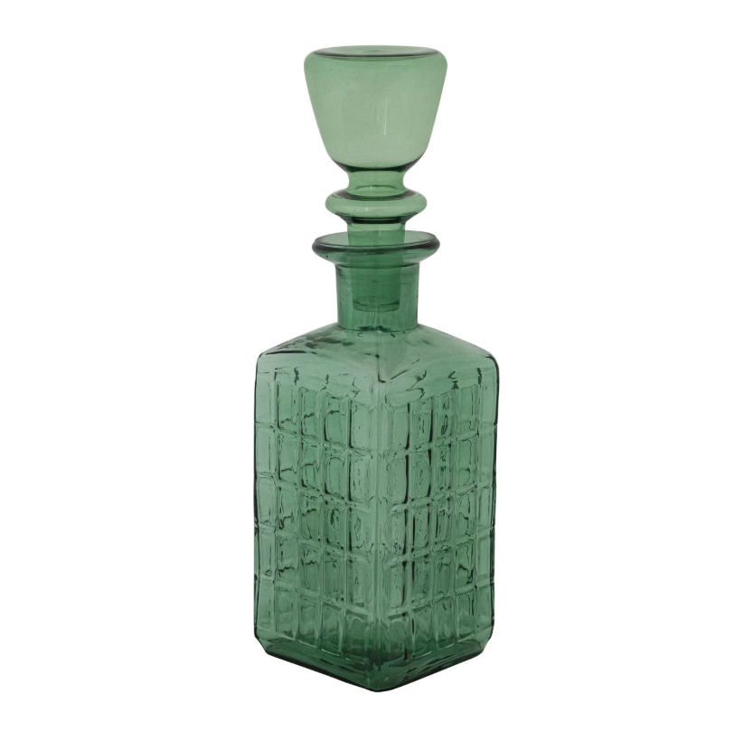 28 oz. Embossed Glass Grid Pattern Decanter, Dark Green - 13 Hub Lane   |  Decanters