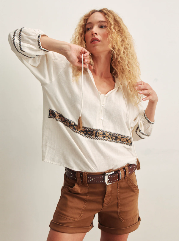 Retreat Embroidered Blouse, Chalk