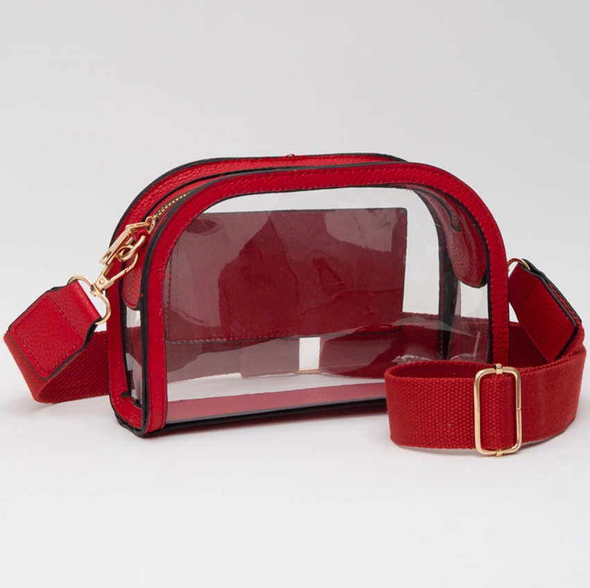 Transparent Crossbody Camera Bag, Red - 13 Hub Lane   |  Clear Crossbodies