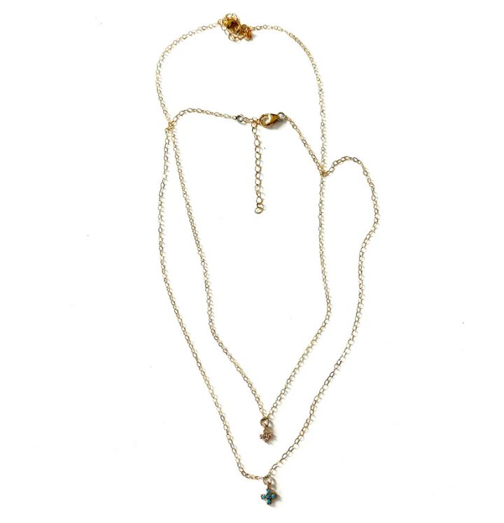 CV Designs Blue Tiny CZ Cross Necklace
