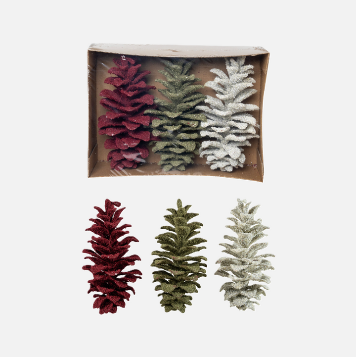 S/3 Faux Pinecones w/ Glitter