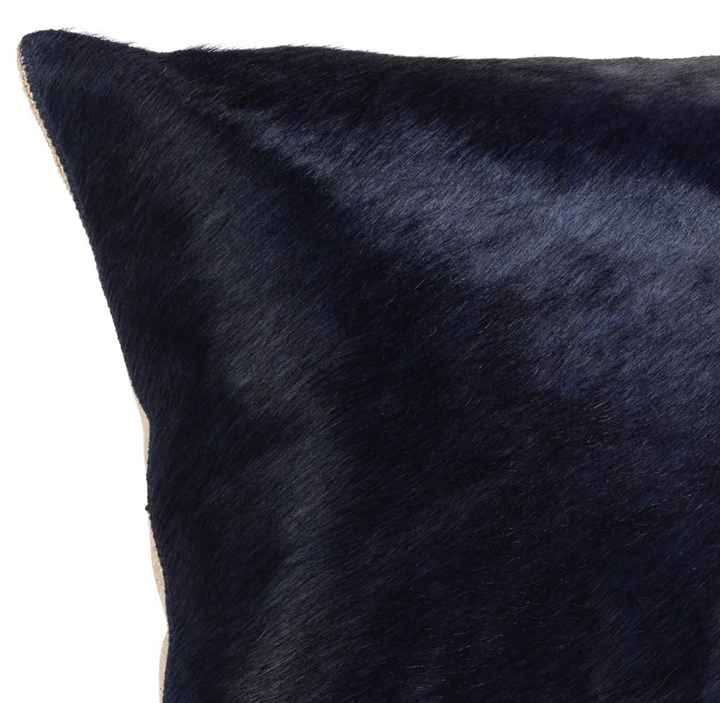 Corviglia Hair-On-Hide Leather Pillow, Navy - 13 Hub Lane   |  Leather Pillows