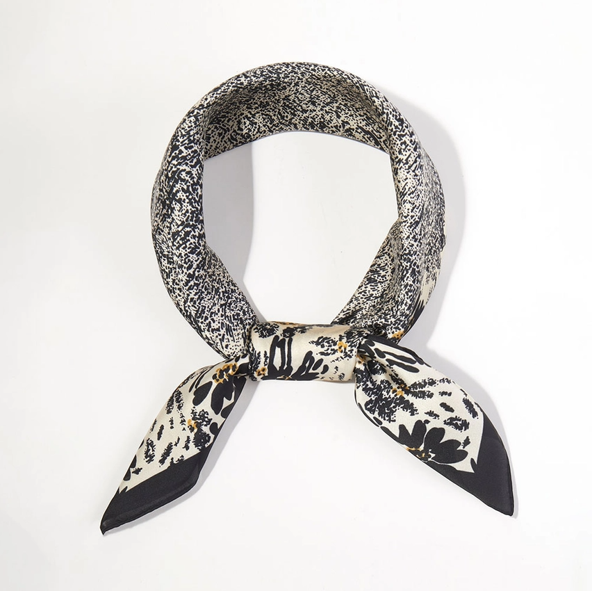 Abstract Floral Printed Satin Bandana Scarf