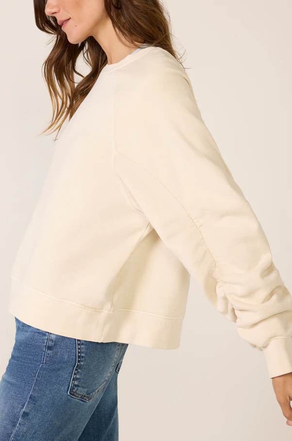 Shirred Sleeve Sweatshirt, Vanilla Cream