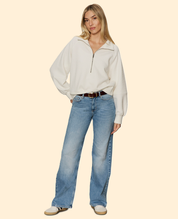 Textured Zip Up Popover, Chalk