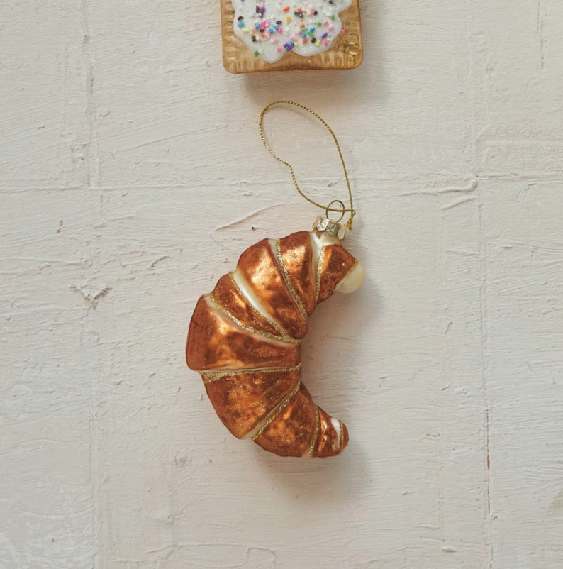 Croissant Glass & Glitter Ornament