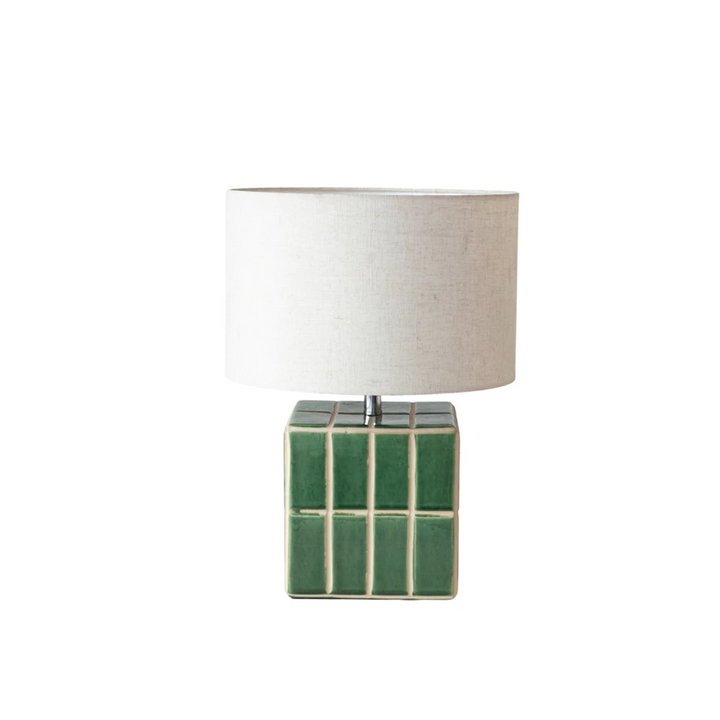 Ceramic Tiled Table Lamp w/ Linen Shade