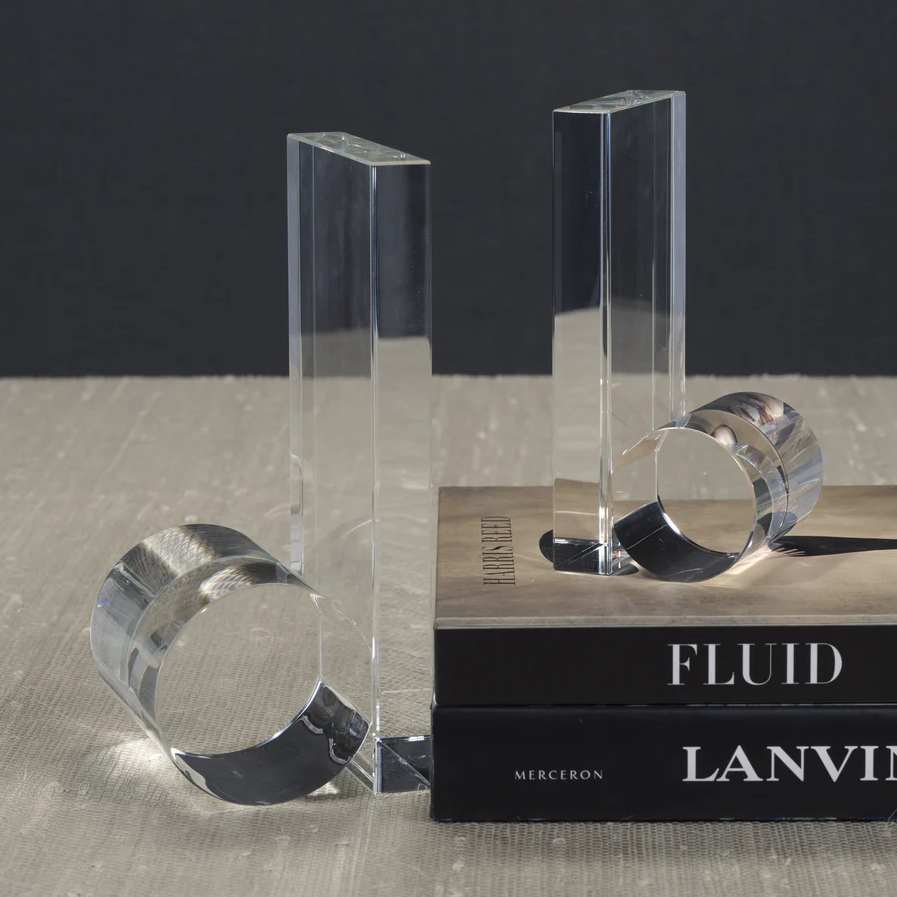 Rolled Crystal Bookends, Clear - 13 Hub Lane   |  Glass Bookends