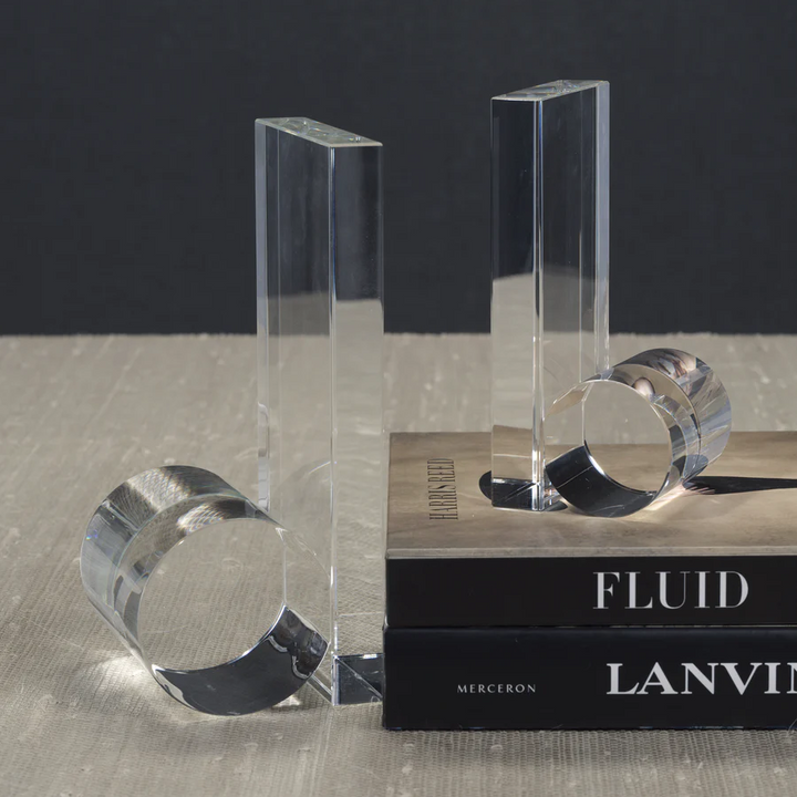 Rolled Crystal Bookends, Clear - 13 Hub Lane   |  Glass Bookends