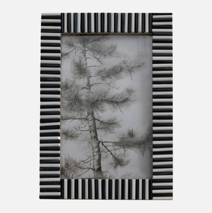 Resin Striped Photo Frame, White & Black - 13 Hub Lane   |  
