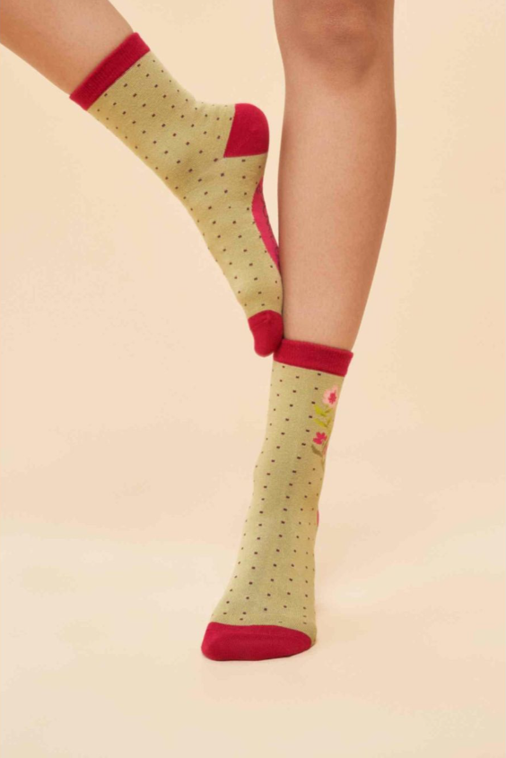 Ankle Socks - Ladybird in Sage