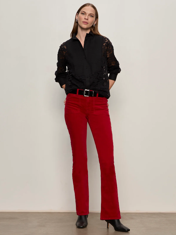 Velveteen Brook Bootcut Pants, Cherry Lacquer
