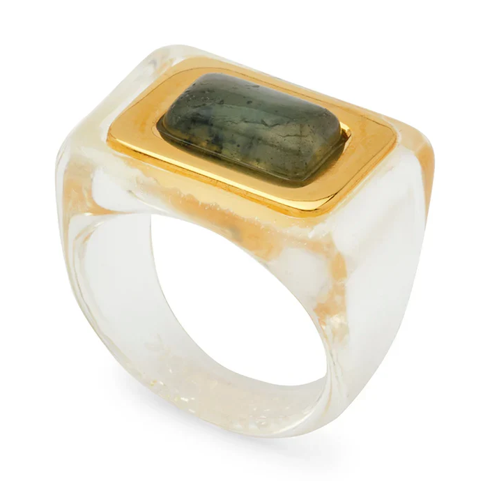 Clear Resin & Labradorite Ring