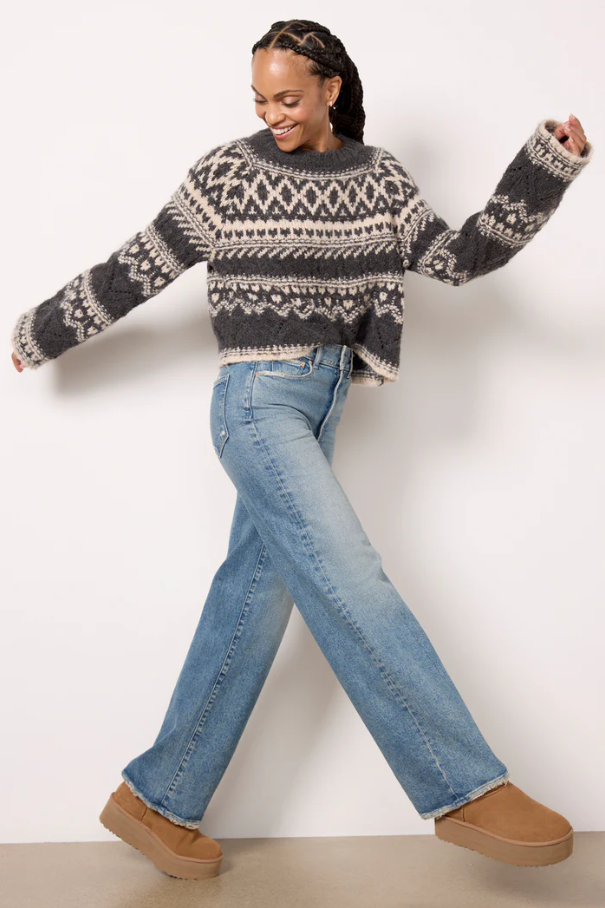 Fairisle Crew Neck Sweater, Heather Ash Multi